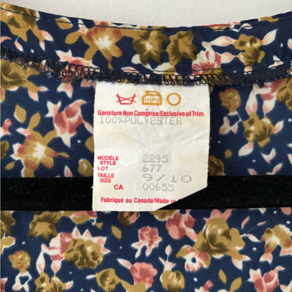 Vintage Floral Button Front Midi Dress Navy Pink Pleated Skirt Size 9/10 - Picture 4 of 10